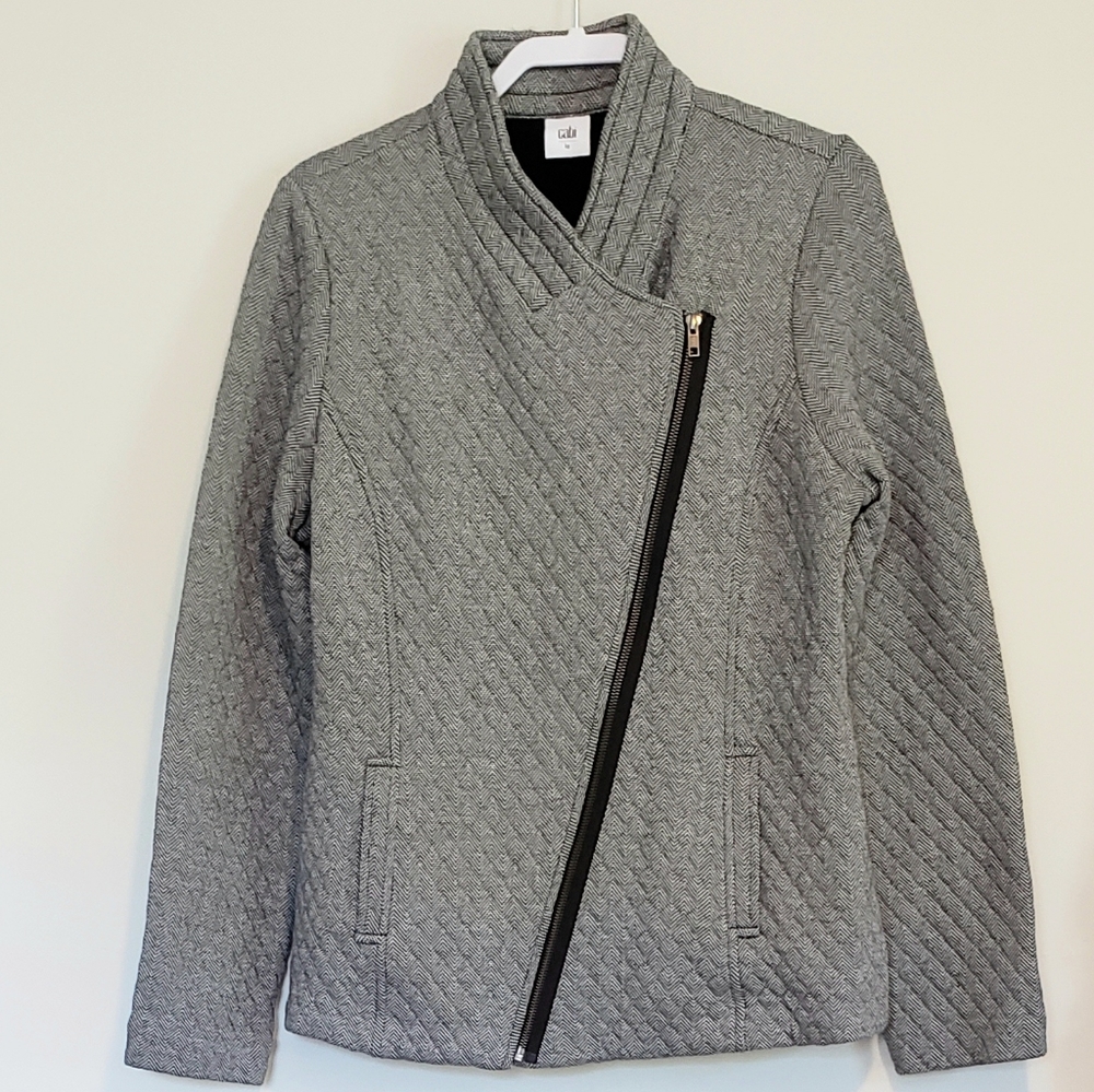 Cabi Quilted Herringbone Zip Front Jacket Sz Lg Gem